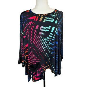 JOSEPH RIBKOFF Tunic Top Size 4 Oversized Relaxed Black Colorful  3/4 Sleeve
